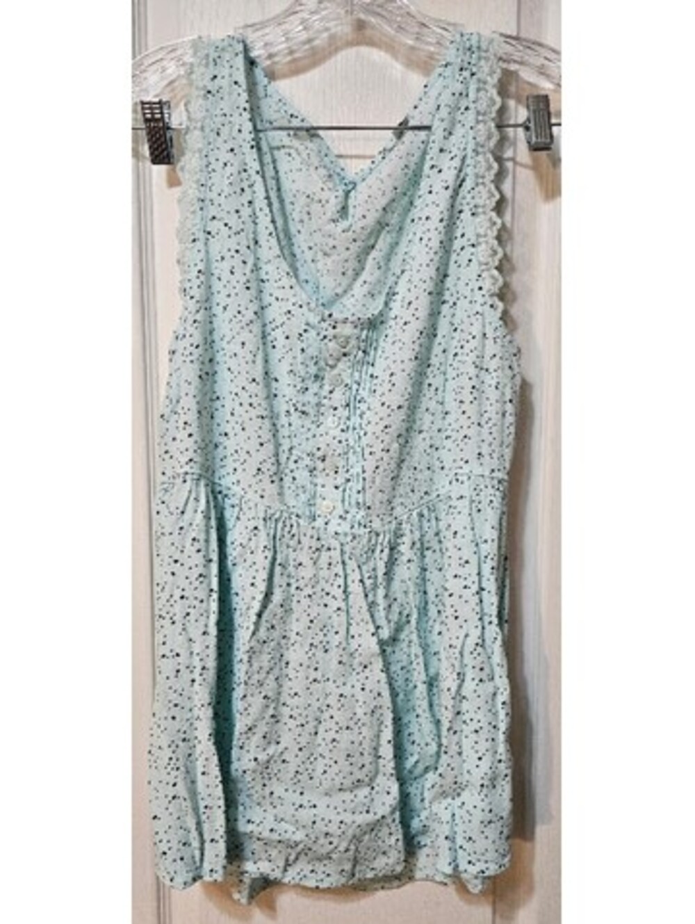 Polka Dot Babydoll Tank XL Light Blue Feminine Cottagecore Casual